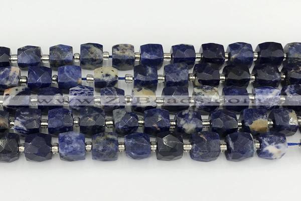 CCU788 15 inches 10*10mm faceted cube sodalite beads