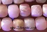 CCU807 15 inches 4mm faceted cube pink opal beads