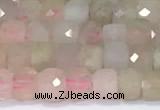 CCU831 15 inches 4mm faceted cube morganite beads