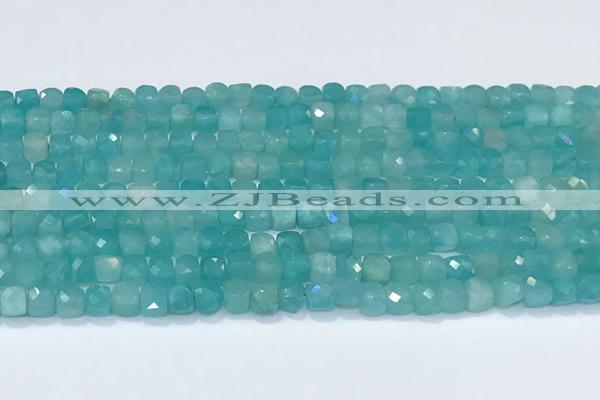 CCU835 15 inches 4mm faceted cube amazonite beads