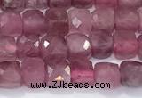 CCU843 15 inches 4mm faceted cube tourmaline beads
