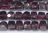 CCU847 15 inches 4mm faceted cube garnet beads