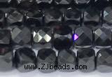 CCU855 15 inches 4mm faceted cube black spinel beads