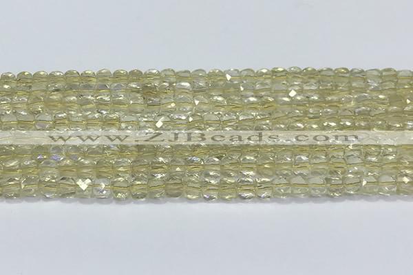 CCU861 15 inches 6mm faceted cube lemon quartz beads