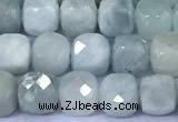 CCU872 15 inches 4mm faceted cube aquamarine beads