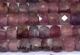 CCU889 15 inches 4mm faceted cube tourmaline beads