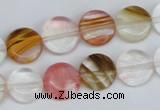 CCY213 15.5 inches 12mm flat round volcano cherry quartz beads