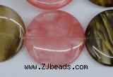 CCY214 15.5 inches 30mm flat round volcano cherry quartz beads