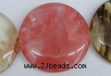 CCY216 15.5 inches 45mm flat round volcano cherry quartz beads