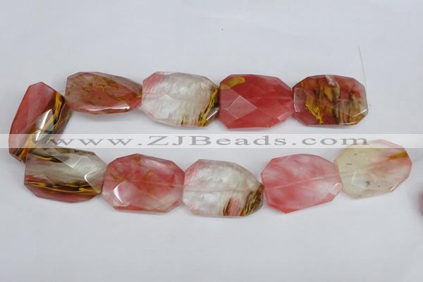 CCY234 30*40mm twisted & faceted rectangle volcano cherry quartz beads