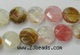 CCY410 15.5 inches 12mm faceted coin volcano cherry quartz beads