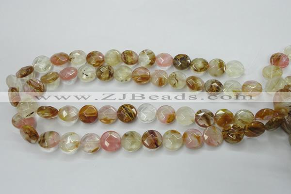 CCY411 15.5 inches 14mm faceted coin volcano cherry quartz beads