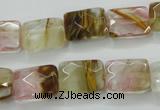 CCY430 15.5 inches 10*14mm faceted rectangle volcano cherry quartz beads