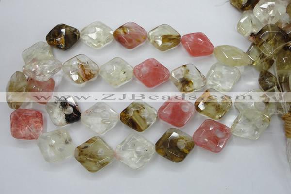 CCY440 15.5 inches 22*22mm faceted diamond volcano cherry quartz beads