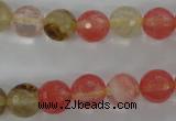 CCY503 15.5 inches 10mm faceted round volcano cherry quartz beads