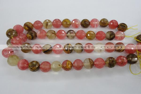 CCY506 15.5 inches 16mm faceted round volcano cherry quartz beads
