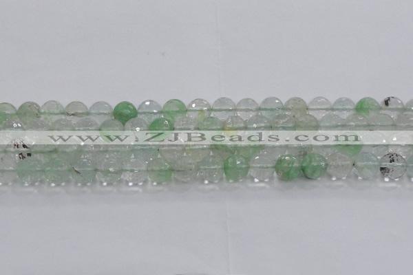CCY614 15.5 inches 12mm faceted round green cherry quartz beads