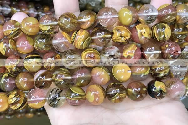 CCY644 15.5 inches 12mm round volcano cherry quartz beads