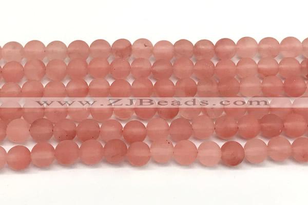 CCY672 15 inches 8mm round matte cherry quartz beads