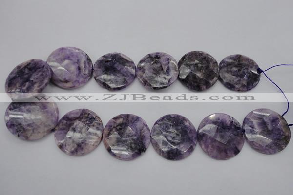 CDA328 15.5 inches 32mm faceted coin dyed dogtooth amethyst beads