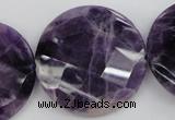 CDA44 15.5 inches 32mm faceted coin dogtooth amethyst beads