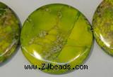 CDE129 15.5 inches 44mm flat round dyed sea sediment jasper beads