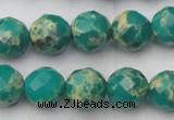 CDE2174 15.5 inches 14mm faceted round dyed sea sediment jasper beads