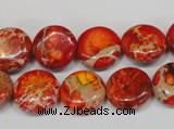 CDE518 15.5 inches 14mm flat round dyed sea sediment jasper beads