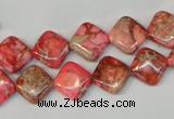 CDE568 15.5 inches 10*10mm diamond dyed sea sediment jasper beads
