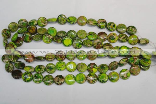 CDI123 15.5 inches 14mm flat round dyed imperial jasper beads