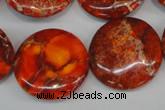 CDI522 15.5 inches 25mm flat round dyed imperial jasper beads
