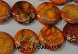 CDI757 15.5 inches 18mm flat round dyed imperial jasper beads