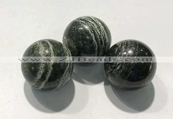 CDN1137 30mm round green silver line jasper decorations wholesale