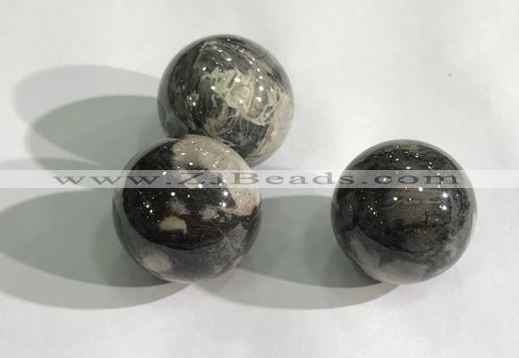 CDN1143 30mm round silver leaf jasper decorations wholesale
