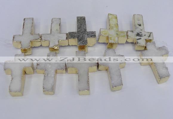 CDQ526 28*45mm - 30*47mm cross druzy quartz beads wholesale