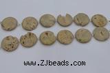 CDQ677 8 inches 30mm flat round druzy quartz beads wholesale