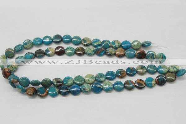 CDS11 16 inches 12mm flat round dyed serpentine jasper beads wholesale