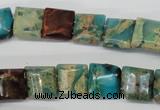 CDS38 12*12mm square double drilled dyed serpentine jasper beads