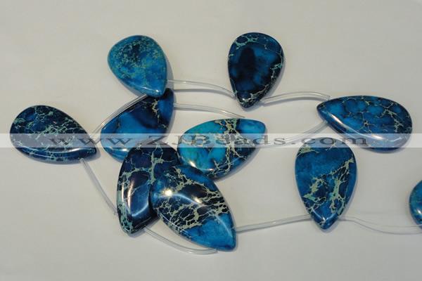 CDT345 Top-drilled 30*50mm flat teardrop dyed aqua terra jasper beads