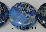 CDT909 15.5 inches 35mm flat round dyed aqua terra jasper beads