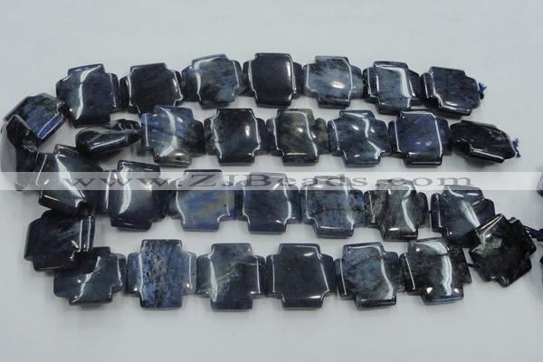 CDU05 15.5 inches 25*25mm cross natural blue dumortierite beads