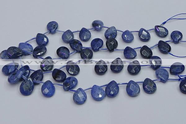 CDU220 Top drilled 13*18mm faceted flat teardrop blue dumortierite beads