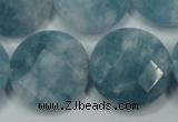 CEQ187 15.5 inches 25mm faceted coin blue sponge quartz beads