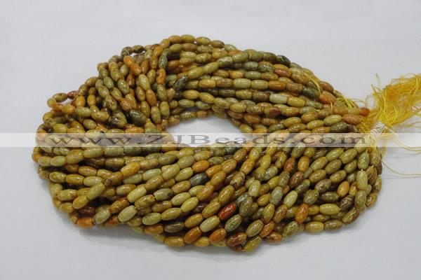 CFA35 15.5 inches 6*10mm rice yellow chrysanthemum agate beads