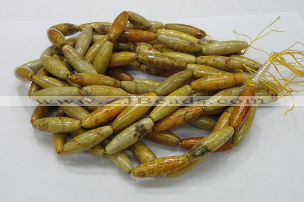 CFA37 15.5 inches 12*40mm rice yellow chrysanthemum agate beads