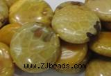 CFA44 15.5 inches 25mm flat round yellow chrysanthemum agate beads