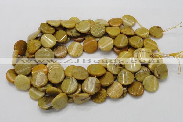 CFA56 15.5 inches 20mm twisted coin yellow chrysanthemum agate beads