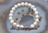 CFB1001 9mm - 10mm potato white freshwater pearl & lavender amethyst stretchy bracelet