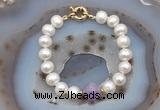 CFB1004 Hand-knotted 9mm - 10mm potato white freshwater pearl & lavender amethyst bracelet