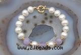 CFB1006 Hand-knotted 9mm - 10mm potato white freshwater pearl & lavender amethyst bracelet